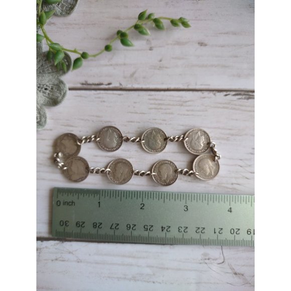 Vintage British Three Pence Silver Coins Dating 1873-1934 Bracelet No Clasp READ - Picture 8 of 10